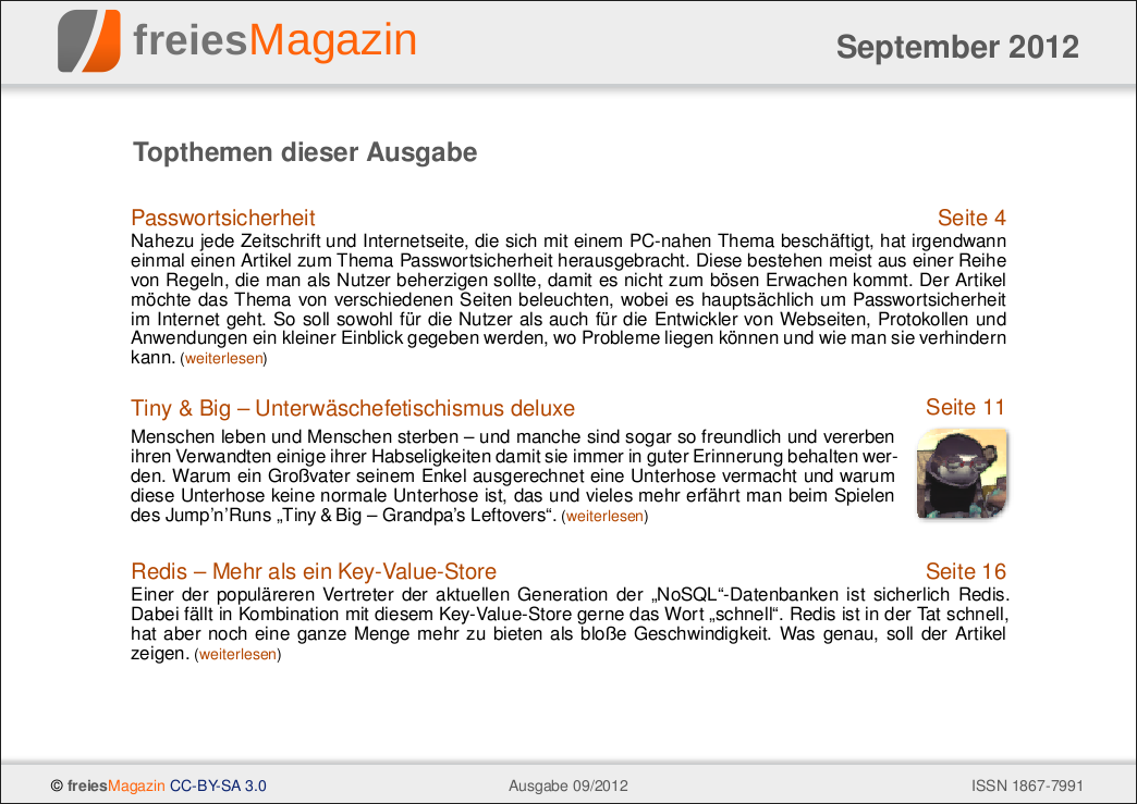 freiesMagazin 09/2012 Titelseite